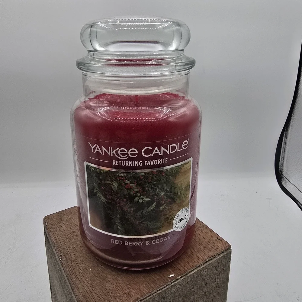 NEW VTG Yankee Candle RED BERRY & CEDAR 22oz Signature 1 Wick Tumbler Glass